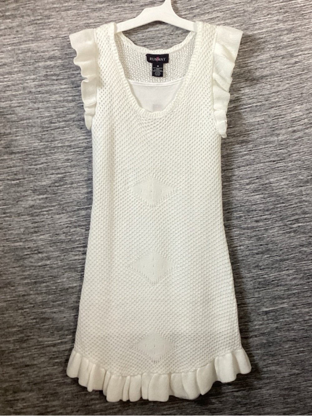 Runway Cream Knit Ruffle-Trim Mini Dress